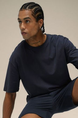 DeFactoFit Oversize Genis Kal?p Bisiklet Yaka Bask?l? K?sa Kollu Sporcu Tisort