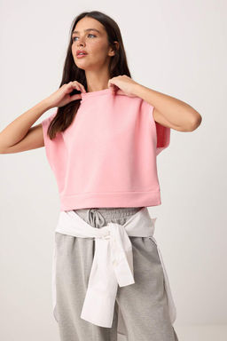 Pembe Regular/Normal Kal?p Kolsuz Kal?n Orme Bluz TWOSS26BZ00836