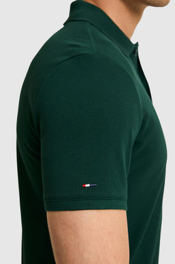 Erkek Slim Fit Polo Yaka Koyu Ye_il Basic Ti__rt
