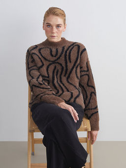 Bisiklet Yaka Desenli Kad?n Pel?? Triko Tunik