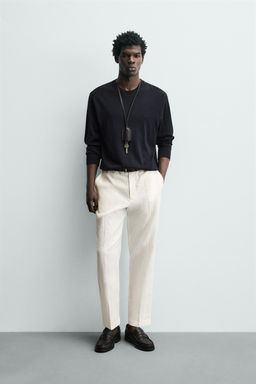 PANTAL?N REGULAR FIT 100% LINO / Blanco