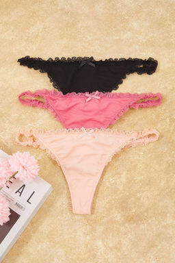 Pembe-Cok Renkli 3lu Pamuklu Kurdele/Fiyonk ve Dantel Detayl? Orme Tanga Kulot THMAW26KU00007 - Trendyolmilla фото 7