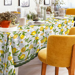 Скатерть 120х145см Лимон, длина стола до 105см, на 4 персоны, рогожка (хлопок 100%) 171г/м2, упаковка классическая, пакет ПВХ 28х41см, Домашняя мода (Россия)  фото 2