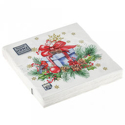 Салфетки бумажные "Bouquet Home Collection Classic" 33х33см, 3-х слойные, 20 штук в упаковке, 100% целлюлоза, "Подарок на Новый год" (Россия)