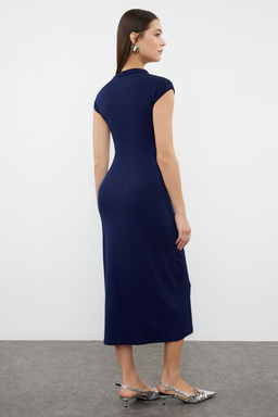 Lacivert Fitted/Vucuda Oturan Ay Kol Esnek Maxi Orme Elbise TWOAW25EL00103 - Trendyolmilla фото 5