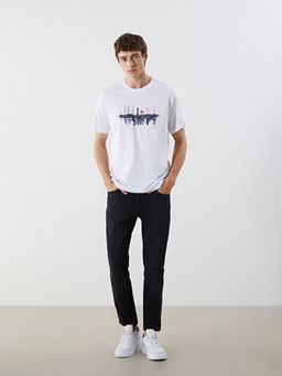 Bisiklet Yaka Bask?l? Penye Erkek Ti??rt