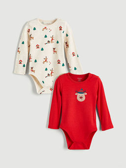 Geyik Bask?l? K?z Uzun Kollu Erkek Bebek ??t??tl? Body 2li