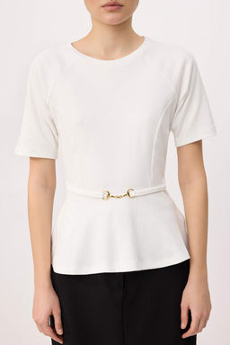 Ekru Peplum Reglan Kol K_sa Kollu Aksesuar Detayl_ _nterlok _rme Bluz TWOSS26BZ00242 - Trendyolmilla фото 3