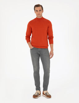 Turuncu Slim Fit Yar_m Bal_k__ Yaka Basic Triko Kazak - Pierre cardin фото 4
