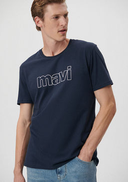 Mavi Logo Bask?l? Lacivert Tisort