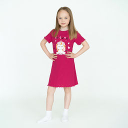 Сорочка для девочки темно-малиновая единорожка 818 (122, 64)