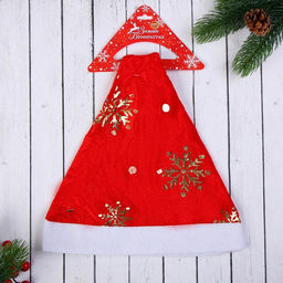 Цена за 3 шт. Колпак новогодний Сияющие снежинки 28х36 см, красный