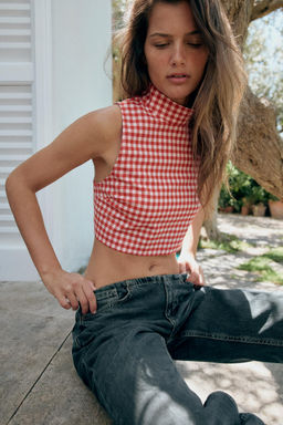 TOP CROP CUADROS VICHY / Rojo / Blanco - Zara фото 3