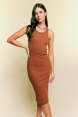 Bodycon Basic Halter Yaka Pamuklu Ask?l? Midi Elbise