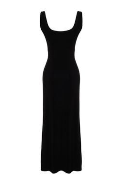 Siyah Duz Maxi Ask?l? Skater/Belden Ac?lan Esnek Orme Elbise TWOSS24EL00411 - Trendyolmilla фото 8