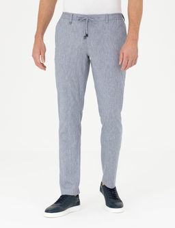Koyu Mavi Ex. Slim Fit Keten Kar___ml_ Kuma_ Pantolon
