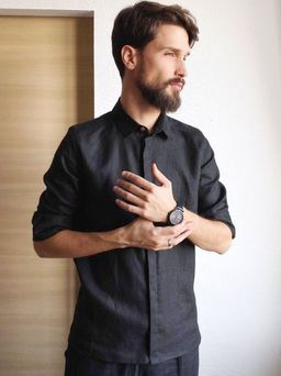 Рубашка льняная мужская с воротником