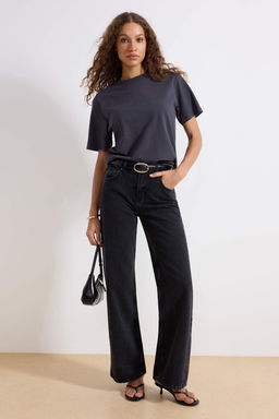 Antrasit Yuksek Bel Wide Leg Genis Paca %100 Pamuk Non-Stretch Jeans TWOAW24JE00089