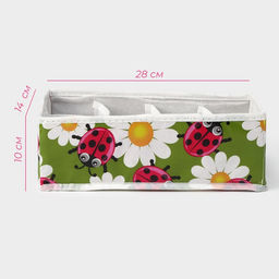 Органайзер для хранения белья Доляна Божьи коровки, 8 ячеек, 281410 см, зелёный фото 3