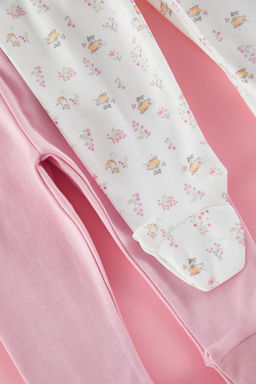 Ekru-Pembe 2li K?z Bebek %100 Pamuk Bask?l? Patikli Orme Pantolon TKDSS25PL00011 - Trendyolmilla фото 2