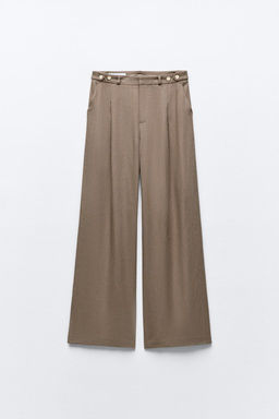 DARTED LINEN BLEND WIDE-LEG TROUSERS - Zara фото 3