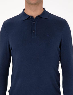 A__k Lacivert Slim Fit Polo Yaka Basic Triko Kazak