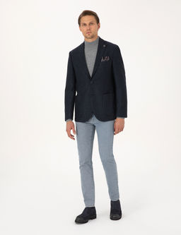 Lacivert Slim Fit Y_n Kar___ml_ Bal_ks_rt_ Ceket