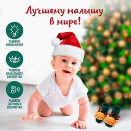 Подарочный набор новогодний Оленёнок, красная клетка держатель для соски-пустышки на ленте, носочки - погремушки, Крошка Я