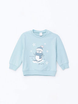 Bisiklet Yaka Uzun Kollu Bask?l? Erkek Bebek Sweatshirt 2li