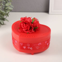 Шкатулка музыкальная механическая «Нежные розы», пластик, красная, 12×13.5×10.5 см