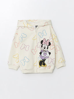 Kap??onlu Uzun Kollu Minnie Mouse Bask?l? K?z Bebek Fermuarl? Sweatshirt
