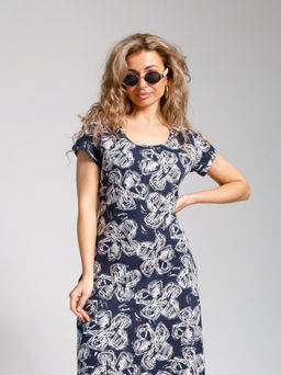 643 Платье "Цветы/т.синий"