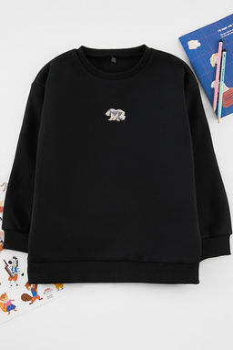 Siyah Unisex Bask?l? Orme Mini Me Sweatshirt TKDAW25SW00078