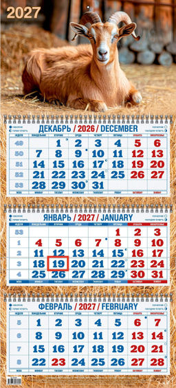 Календарь настенный кварт. 2027г. Атберг СИМВОЛ ГОДА 310х680 мм 3 бл. офсет. греб.