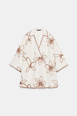 BLUSA KAFT?N BORDADA / Crudo / Marr?n - Zara фото 6