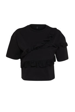 TRENDYOLMILLA Beyaz %100 Pamuk F?rf?r Detayl? Relaxed/Rahat Kal?p K?sa Kollu Orme T-Shirt TWOSS24TS00232  фото 15
