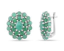 Серьги, изумруд берилл, Пион