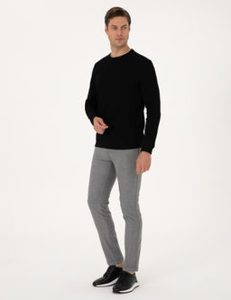 Gri Slim Fit Kordonlu Kanvas Pantolon