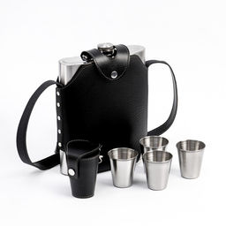 Подарочный набор 5 в 1, фляжка 1.3 л, 4 стопки по 75 мл, в чехле, нержавеющая сталь, экокожа, чёрный