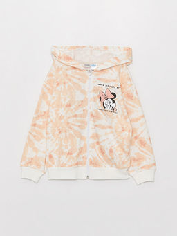 Kap??onlu Minnie Mouse Bask?l? Uzun Kollu K?z ?ocuk Fermuarl? Sweatshirt