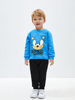 Bisiklet Yaka Sonic Bask?l? Erkek Bebek Sweatshirt ve E?ofman Alt 2li - Waikiki фото 2