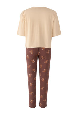 Bej-Cok Renkli Pamuklu Ay?c?k Bask?l? Likral? Orme Pijama Tak?m? THMAW26PT00076 - Trendyolmilla фото 12