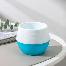 Цена за 3 шт. Горшок для цветов с поддоном «Япония», 125 мл, d=8 см, h=6,5 см, белый-бирюзовый