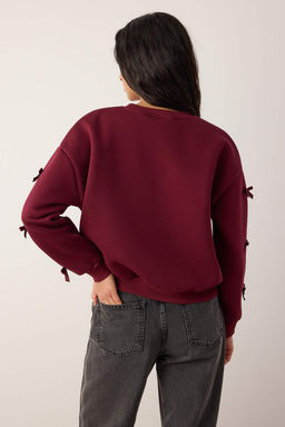 Bordo Kurdele Detayl? Kal?n Ici Polarl? Orme Sweatshirt TWOAW26SW00240 - Trendyolmilla фото 4