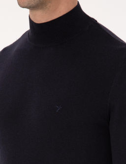 Lacivert Slim Fit Pamuk Kar___ml_ Yar_m Bal_k__ Yaka Basic Triko Kazak