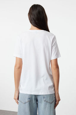 Pembe-beyaz %100 Pamuk Bisiklet Yaka 2li Paket Orme T-Shirt TWOSS20TS0141