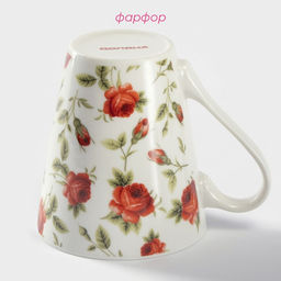 Кружка Доляна «Цветочный принт», 260 мл, фарфор, белая