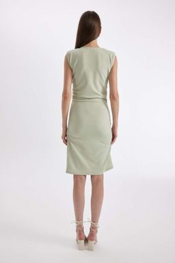 Облегающее платье миди из крепа без рукавов с круглым вырезом - Defacto фото 5