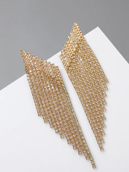 Серьги висячие со стразами Вечное сияние лесенка, белые в золоте