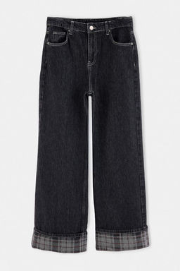 Antrasit %100 Pamuk Pa_a Ekose Detayl_ Y_ksek Bel Wide Leg Jeans TWOAW27JE00015 - Trendyolmilla фото 11